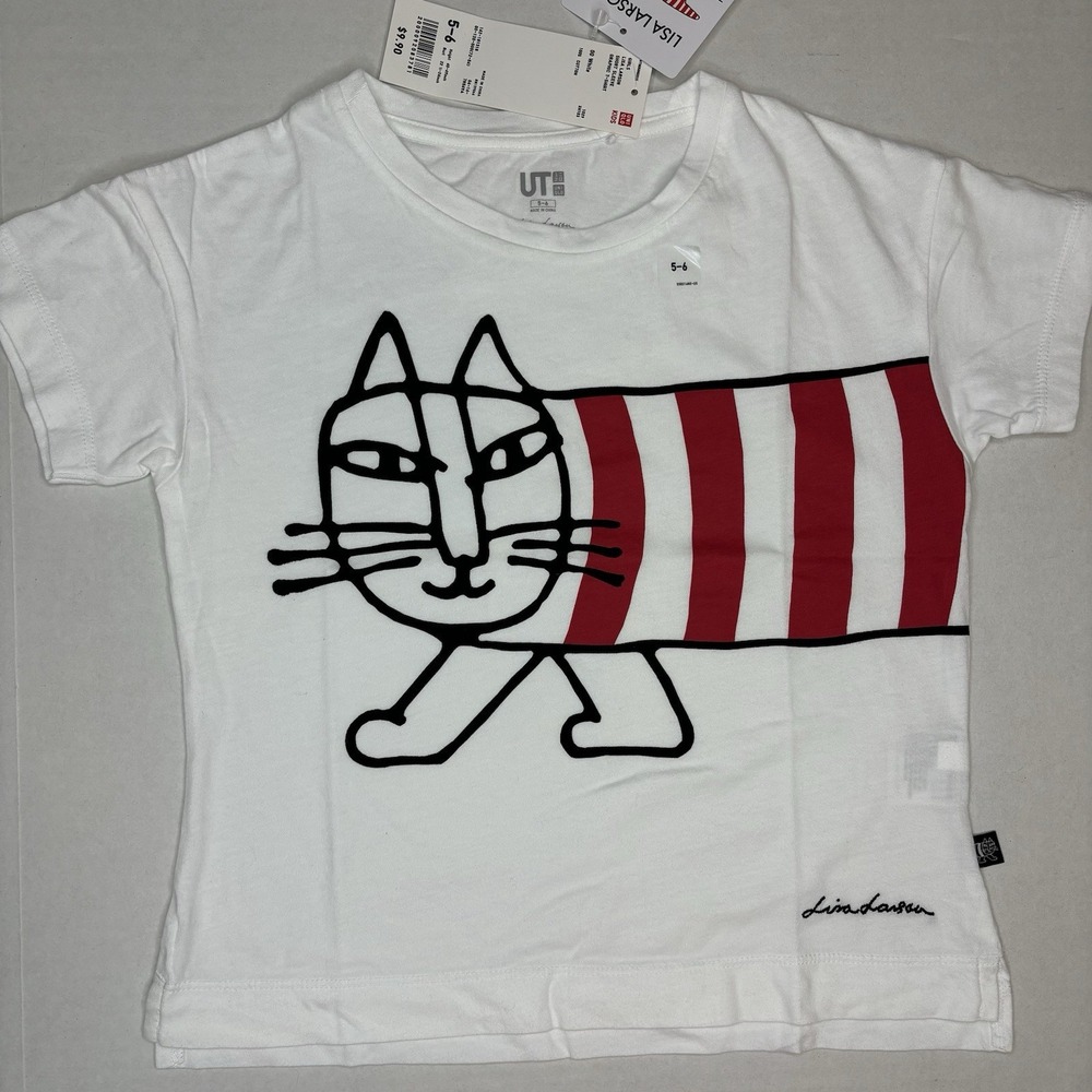 Uniqlo‎ UT Short Sleeve Graphic T-shirt Kids Sz 5-6 Lisa Larson Collab Cat NWT
